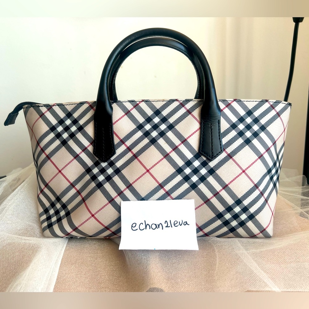 【☆JAPAN☆】Auth Burberry Blue Label Beige Nova Check Top Handle Handbag